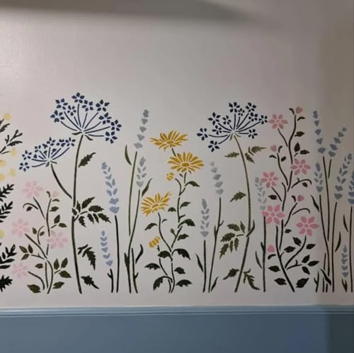 Large Flower Stencils for Walls Floral Stencils for Wood Fence | Reusable Wildflower Stencil for Painting on Canvas Fabrics Furniture - style: Wildflower 02