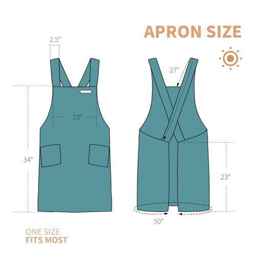 Cotton Apron for Women with Pockets, Cross Back Gardening Apron for Cooking, Baking and Cleaning - color: Teal