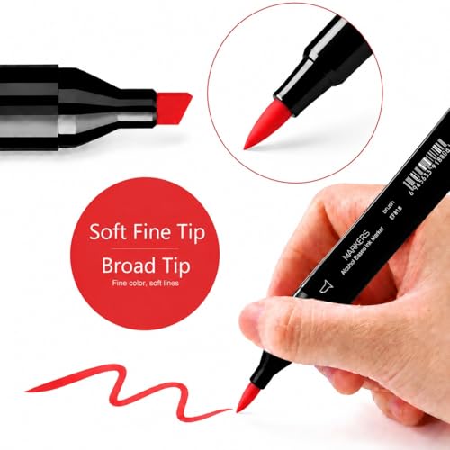 Arhomet 6 Pack Red Alcohol Markers, Double Tipped Soft Fine Tips and Brush Permanent Art Markers for Drawing Sketching Coloring (Red) - color: Red