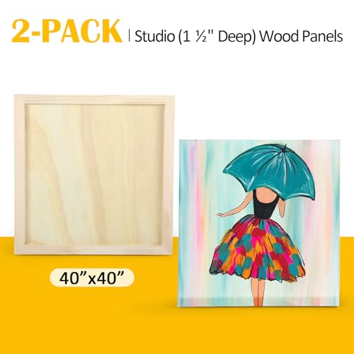 2 Pack 40x40'' Unfinished Gallery Birch Wood Canvas Panels | 1 1/2’’ Deep Wood Canvas, Cradle Boards for Painting, Pouring, Burning, Crafts, Epoxy Resin, Laser Engraving Cutting - size: 40*40 2 Pack