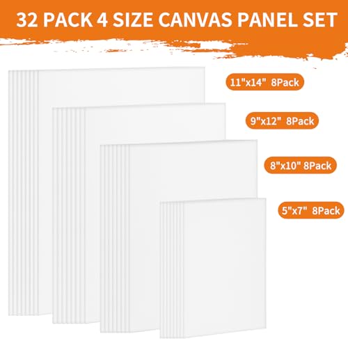FIXWAL Canvas Boards for Painting 32 Pack Multi Sizes