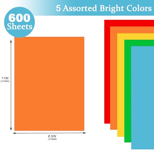 600 Sheets Colored Paper 8.5 X 11 - Color Printer Copy Paper 22lb/80gsm Double Sided Origami for DIY Art Craft,5 Bright Colors - color: Bright