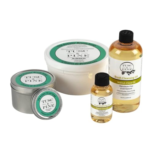 Tusc & Pine Brush Cleansing Oil - 500ml (16.9 Fl Oz) Walnut-Clove Oil Paint Brush Cleaner, Preserves Natural & Synthetic Brushes, Petroleum-Free, Slows Drying, Made in the USA - size: 16.9 Fl Oz (Pack of 1)