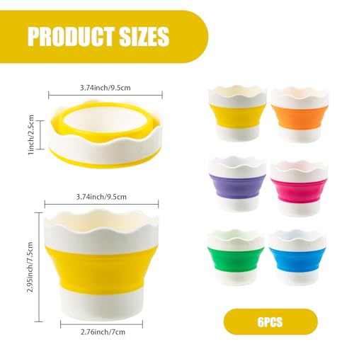 6 PCS Collapsible Paint Cup, Paint Brush Cleaner Rinse Cup, Colorful Silicone Portable Foldable Paint Bucket for Watercolor Oil Painting - color: 6 Colors