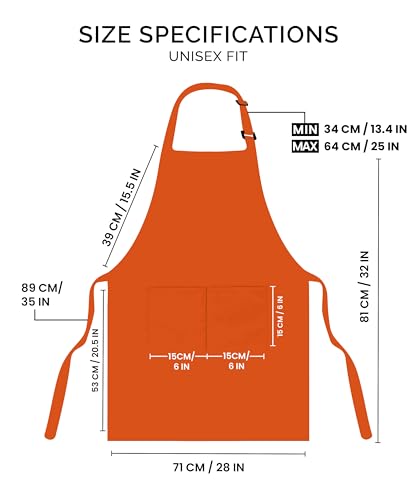 Utopia Kitchen 2 Pack Bib Apron, Adjustable with 2 Pockets, Water and Oil Resistant, Cooking Kitchen Chef Apron for Women Men - color: Orange