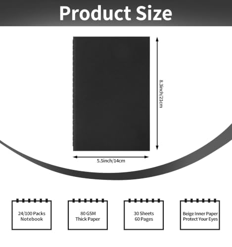 100 Pack A5 Black Cover College Ruled Notebooks Bulk, Journaling Notebooks | A5 Lined College Ruled Notebook, 8.3x5.5 Inches 60 Pages Travel Journal Notebooks Set for Work, School, Writing - color: Black, style: Black-100-Lined
