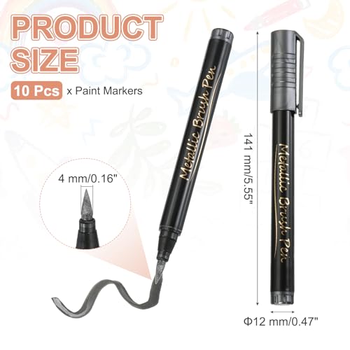 MECCANIXITY 10 Pcs Metallic Marker Pens Metallic Paint Brush Markers Medium Tips Mark Pens for Scrapbooking Glass Rock Painting Cards Photo Albums Ceramics DIY Artwork(Black) - color: Black