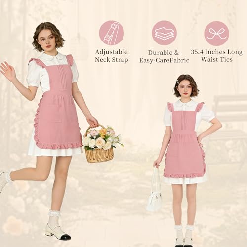 Vintage Ruffle Apron for Women, Cute Kitchen Apron for Cook - color: Pink