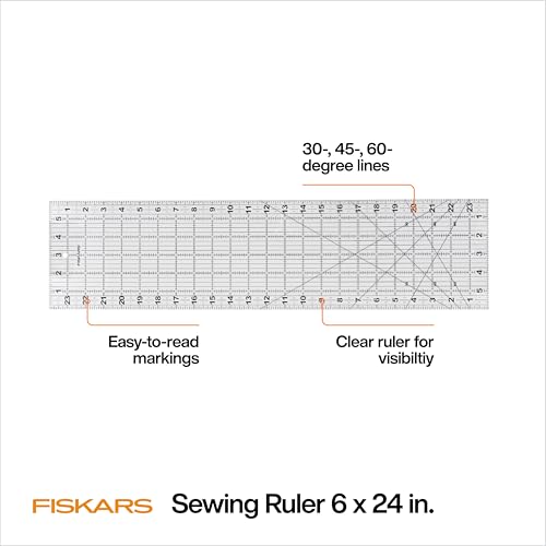 Fiskars 6" x 24" Sewing & Quilting Ruler with Gridlines, Clear/Black | Cut Fabric from the Bolt, Easy to Read Measurements, Quilting & Sewing Supplies for Arts and Crafts - size: 6" x 24"
