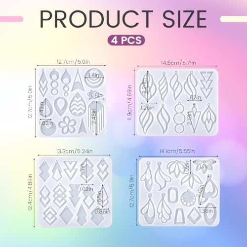 50 Styles Resin Earring Molds, 4 Pcs Silicone Jewelry Resin Casting Molds with Built in Holes Resin Molds Jewelry for Epoxy Pendantr Earrings Necklace Pendants Keychains