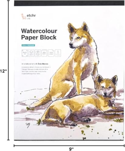ETCHR Watercolor Paper Block - 9" x 12" 100% Cotton Hot Press Paper Block 350gsm - Warp Resistant Watercolor Paper Block