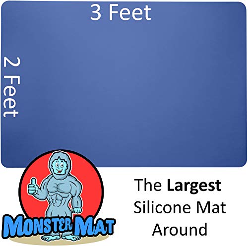 MonsterMat 36x24 Inch Extra Large Silicone Table Protector Craft Mat for Painting, Clay, Projects, Arts and Crafts and More. Easy Clean Up and Rolls for Storage. Largest Mat Available. (Blue) - color: Blue