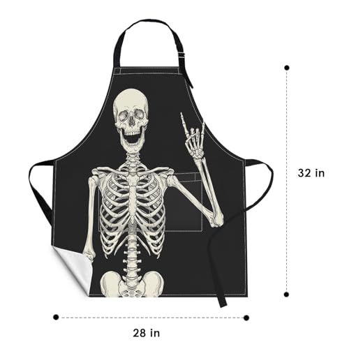 Britimes Apron with Pockets, 32x28 inch, for Women Men, Black Skull - color: Black Skull