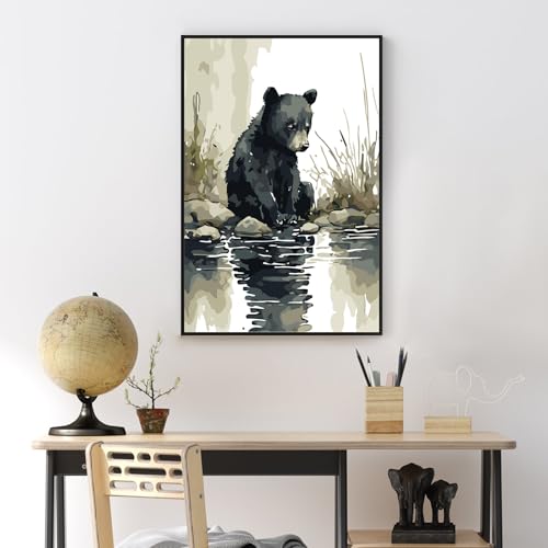 Yezavesu Framed Paint by Numbers Kit for Adults Beginner & Kids Ages 8-12, Bear Paint by Numbers with Frame, DIY Watercolor Number Painting for Adults Bear for Home Wall Decor Gift 8X 12 inch | With Frame Canvas 8x12 inch, DIY Acrylic Painting by Numbers