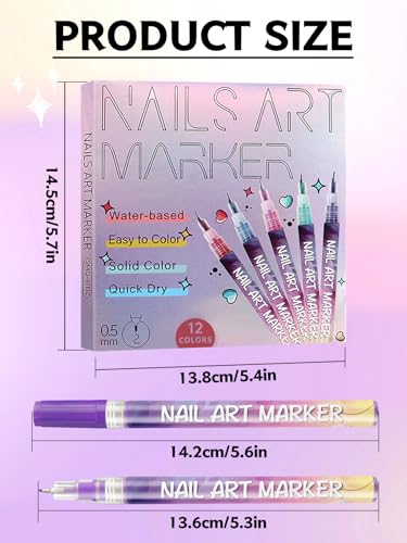 Kalolary 12 Color Nail Art Pens Set Nail Art Markers | Polish Pens Nail Point Graffiti Dotting Pen Drawing Painting Liner Brush for DIY Nail Art Beauty Adorn Manicure Tools - color: I