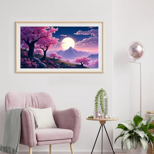 SparkGlow Large Diamond Art Kits for Adults, Moon Cherry Blossom Theme | Landscape Diamond Art Large Size, Moon Diamond Painting, 5D Diamond Painting Kits for Wall Decor, Gifts 27.5 X 15.7 Inch - color: Landscape 001