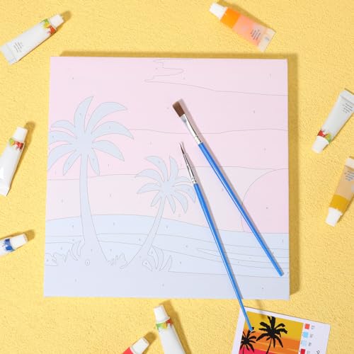 Nezyo 12 Sets Paint by Numbers Kit with Frame for Adults, Acrylic 8x8 Inch | DIY Canvas Ideal for Beginners, Great for Parties and Classroom Activities, Includes Brushes and Paints, Birthday Gift - style: Summer