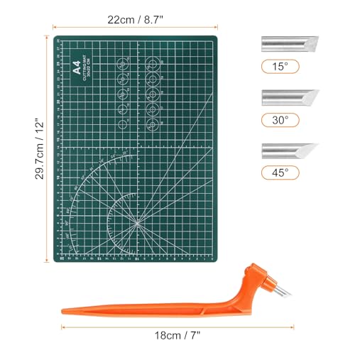 HARFINGTON Craft Cutting Tools 15/30/45 Degree Blades 360 Degree Rotating Blade Stainless Steel Cutter Pen Knife with Mat for DIY Crafts Stencils Scrapbooks, Orange - color: Orange
