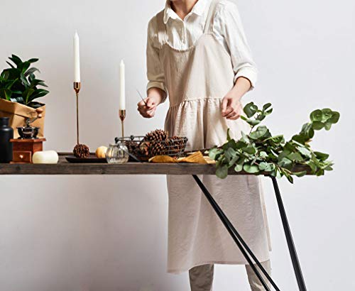 Women Girls Cross Back Apron Gardening Works Cotton Aprons Pinafore Dress - color: Beige