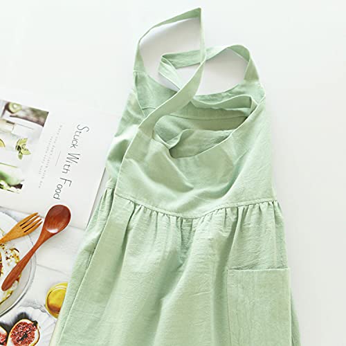 Uaussi Cotton Linen Apron Cross Back Work Apron for Women with Pockets Pinafore Dress X Cross Halter Apron for Chef Gardening - color: Mint Green