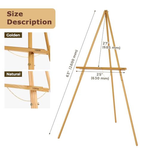 VISWIN 3Pcs 63" Gold Easel Stand for Wedding Signs, Adjustable Wooden Display Easel with Holder, Tripod Floor Easel for Welcome Board, Poster, Picture, Photos, Paintings - color: Gold, size: 3 PCS