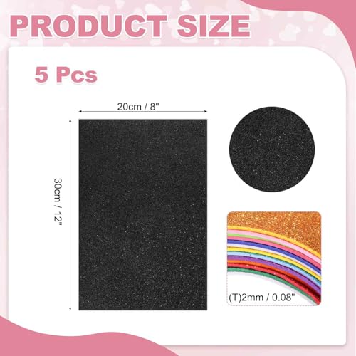 MECCANIXITY 5 Sheets Black Shiny Foam Sheets, 8 Inch x 12 Inch Sparkle EVA Foam Handicraft Sheets EVA Paper for Art Crafts Projects, Scrapbook Gift DIY Card Party Decoration - color: Black