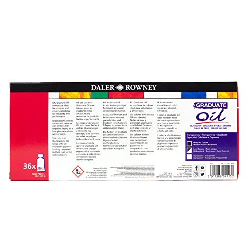 Daler Rowney Graduate 22ml Oil Paint Set, 36 Assorted Colours, High Lightfastness, Ideal for Student Artists & Hobbyists - size: 26.78 Fl Oz (Pack of 1)