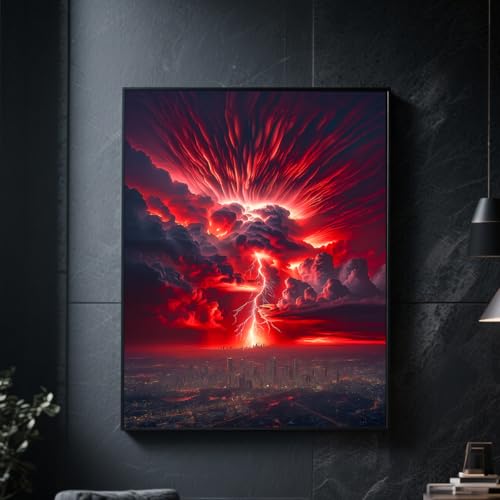 Ohhvvow Red Lightning Diamond Painting Kit for Adults - 12x16 Inch 5D Diamond Art with Full Drill Diamonds Dot Kits, Complete DIY Craft Kit (Includes Tools & Tray) - color: Red lightning