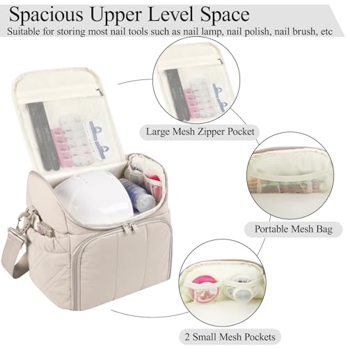 FCQQYWZ Nail Polish Organizer with 2 Detachable Cases Hold 60 Bottles & Nail Lamp, Portable Nail Organizers and Storage with Handle & Shoulder Strap, Travel Nail Bag for Manicure Tools - color: 60-Bottles-Camel