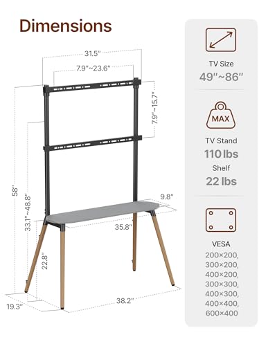 4-Leg Easel TV Stand for 49-86" TVs, 110 lbs, Black - color: Black, size: 49–86 Inch TVs