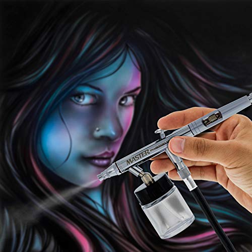 Master Airbrush S62 Dual-Action Siphon Feed Airbrush Gun Set, 3 Nozzles, 3/4 oz Bottle, 6-Foot Braided Hose - Air Brush Guns for Painting and Aerografo Artwork - size: 0.3/0.5/0.8mm