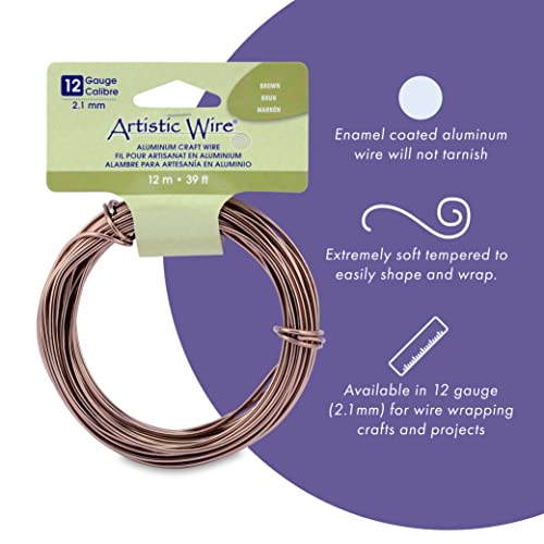 Artistic Wire 12 Gauge Round Anodized Aluminum Craft Wire, 39.3', Brown - color: Brown