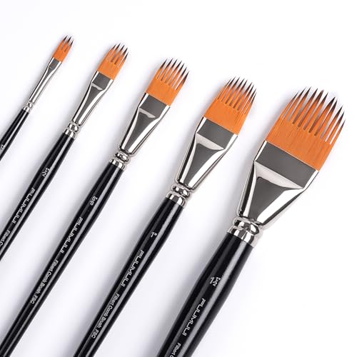 Fuumuui 5-PC Grainer Brush Set for Wood Grain, Fur & Grass Textures Professional Filbert Paint Brush Comb for Acrylic, Watercolor, Oil Painting Artist & Beginner Friendly - style: Filbert