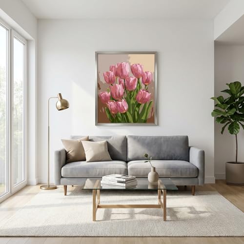 Paint by Numbers Kit for Adults,Tulip DIY Paint by Number With Frame - color: MT6402