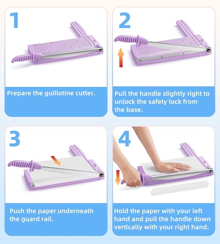 Firbon 12" Guillotine Paper Cutter with Hidden Ruler, Compact Paper Trimmer | 12-Sheet Capacity | Purple | Dual Scales | Paper, Cardstock & Photo Trimming | Scrapbooking Craft | Office, Home & Studio Use - color: Purple