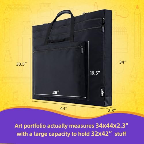 JJRING 32x42 Art Portfolio Tote Bag With Shoulder Strap, Black | Large Carrying Storage Case With Handle For Artwork, Posters, Canvas, And Drawing Boards - size: 32''*42''