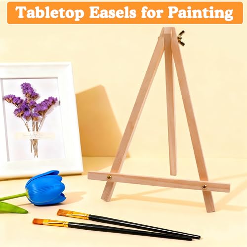 5 Pack 9" Wood Easels, Tabletop Tripod Stand for Painting Party & Crafts | Wood tripod art easels for painting, crafts, sign & photo display; portable mini tabletop stand for party, classroom