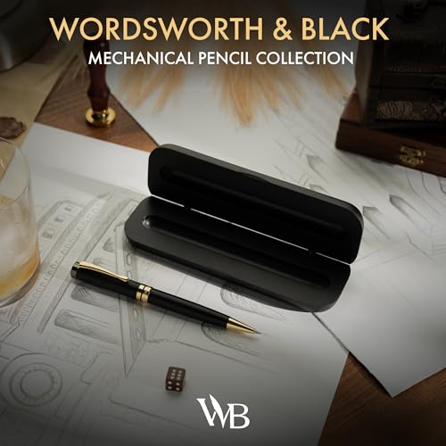 Wordsworth & Black Luxury Bamboo Wood Mechanical Pencil 0.7mm for Drafting | Gift Box Set for Men , Women, Black, Twist Advance, 20 HB Lead Refills, Sketching, Fancy, Nice, Engineers , Architects - color: Black Wood