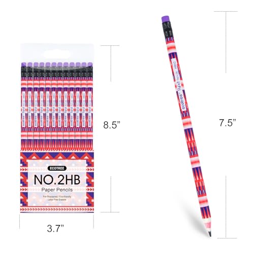 ECOTREE Pre-Sharpened #2 Paper Pencils, Back to School Supplies, 12 Count | Graphite Number 2 Pencils for Kids Students, Latex-Free Eraser, Smooth Writing, Drawing, Sketching, Classroom Gifts - color: Black Bohemian Red, style: 12 COUNT