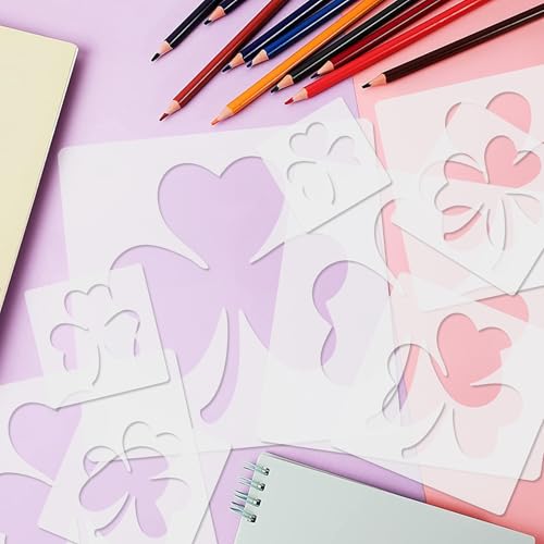 8 Pack St. Patrick’s Day Shamrock Stencil for Painting, Large Reusable Three Leaf Clover Templates for Wood, Saint Paddy's Day Irish Festival Decor for DIY Front Door Flag & Crafts - style: Trefoil