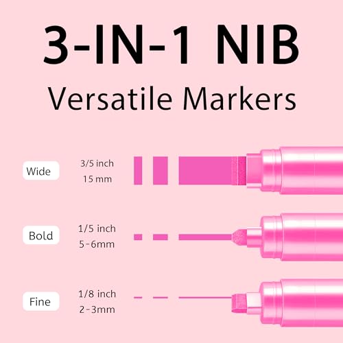 BIGTHUMB 3 Pcs Pink Jumbo Permanent Markers: 15mm Wide Tip Thick Acrylic Paint Pen Large Calligraphy Marker for Rock Painting, Poster, Sign, Canvas, Glass, Wood, Ceramic - color: Pink