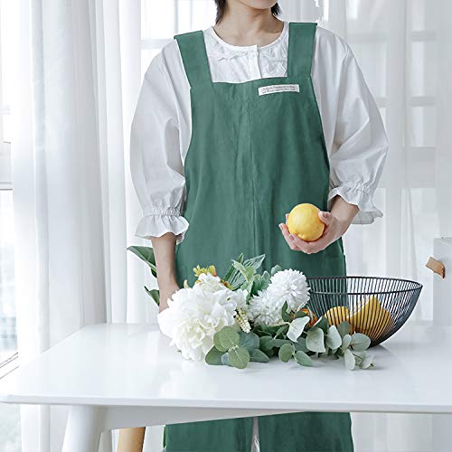 Cotton Aprons for Women and Men | Cross-Back Apron with Pockets - color: Green