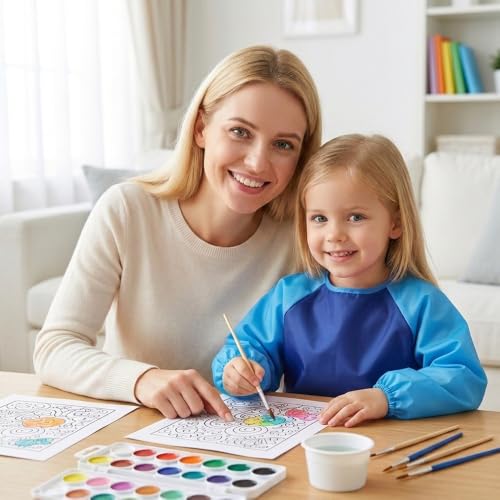 Kids Art Smocks,Colorful Toddler Painting Apron Waterproof Artist Smock with Long Sleeve and 3 Pockets for Kids 3-7 - color: Dark Blue