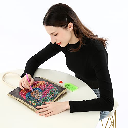 DOOSAI Diamond Painting Canvas Tote Bags 4 Pack Boho Diamond Dots Art Kits Shoulder Bags 5D DIY Handbags Handmade Gifts Reusable Shopping Bags with Handles for Women Adults(Peacock Butterflys Flower) - color: 4 Pack Peacock Butterflys Flowers