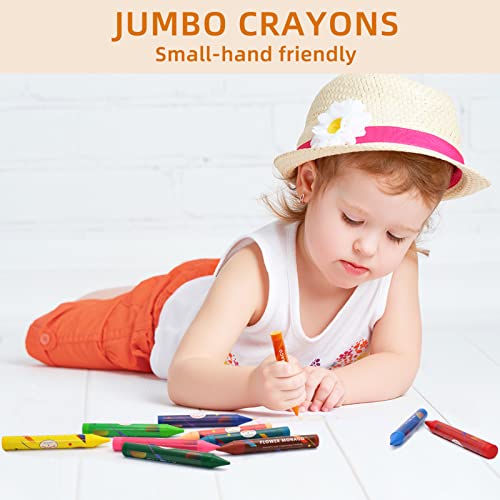 Lebze Jumbo Crayons for Toddlers, 16 Colors Non Toxic Crayons, Easy to Hold Large Crayon for Kids, Safe for Babies and Children Flower Monaco - color: Multicolor