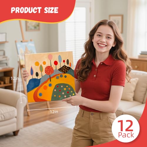12 x 12 inch 12 Pack Painting Canvas Boards- Gesso Primed | Acid-Free 100% Cotton Canvas Panels for Acrylics Oil Watercolor Tempera Paints - size: 12"x12"