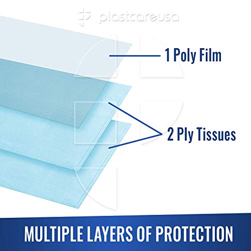 Disposable Dental Bibs 13"x18" (125 Pack) - 3 Ply Waterproof Tattoo Bib Sheet for Patients - Dentist or Medical Tray Cover and Nail Table Cover Supplies, Blue - color: Blue