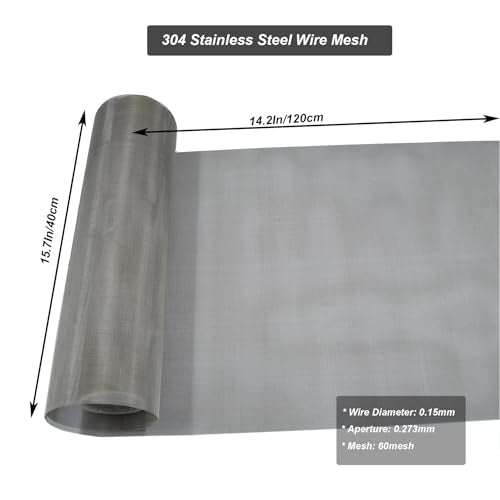 304 Stainless Steel Mesh Screen 15.7"x47.2", 60Mesh 0.27mm Hole | 0.15mm Sturdy Wire Metal Mesh Sheet, Easy to Cut, Rustproof & Heat-Resisting, for Window Screen, Vent, Cage, Filter, DIY - size: 40 x 120 cm, style: 60Mesh x 0.15mm