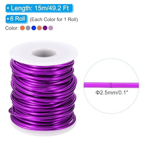 PATIKIL 10 Gauge 2.5 mm Aluminum Craft Wire, 49.2 ft Metal Wire 6 Roll Armature Bendable Wire for Jewelry Making Metal Wrap DIY, Light Pink/Silver/Sapphire Blue/Purple/Rose Gold/Orange Red - color: Light Pink/Silver/Blue/Purple/Rose Gold/Orange Red, size: