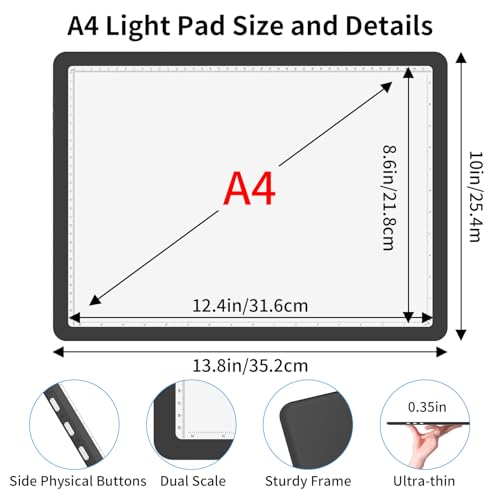 Rechargeable A4 Diamond Art Light Board with Carry Bag, 9000 Lux Tracing Light Box with Side Physical Buttons, 3 Colors & 6 Levels of Brightness, LED Light Pad for Diamond Painting, Weeding Vinyl - size: A4 with Bag
